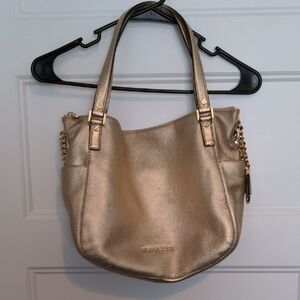 Michael Kors Gold Chandler Medium Metallic Leather Shoulder Bag